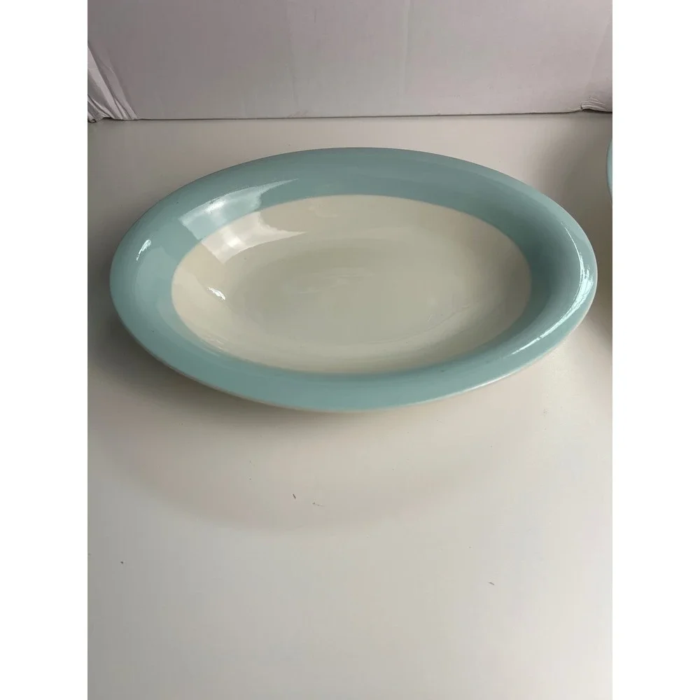 2 Oval Serving Platters Light Blue Cream Ceramic‎ Oval Serving Dish Unbranded